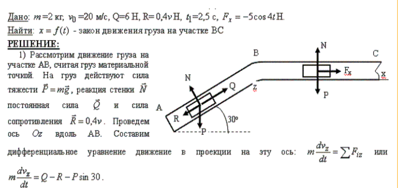 Техническая механика (сопромат). Задача Д1, динамика. Движение материальной точки по трубе.